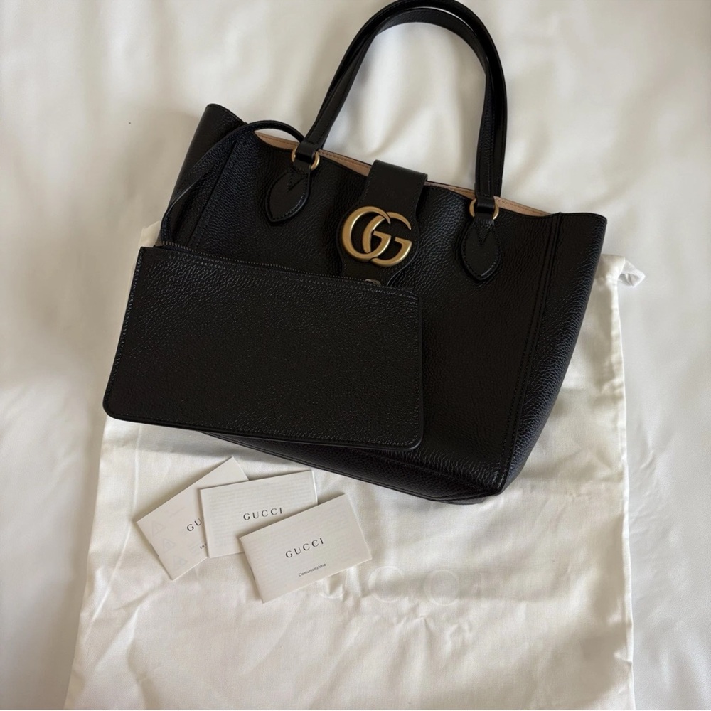 Gucci Black Leather Satchel with Gold Accents